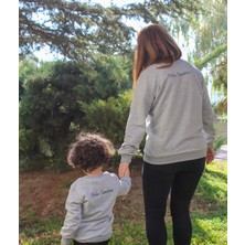 LaLoom Organics Anne & Bebek Set Gri Melanj Sweatshirt | 3 Iplik Nakışlı Sweatshirt | Hello Sunshine