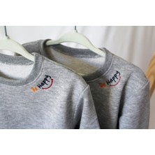 LaLoom Organics Anne & Bebek Set Gri Melanj Sweatshirt | 3 Iplik Nakışlı Sweatshirt | Happymama & Behappy