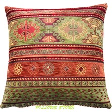 Pillows Store Kilim Desenli Açık Yeşil-Kiremit Kırlent Kılıfı 45 cm *45 cm