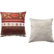 Pillows Store Kilim Desenli Kahverengi-Beyaz Kırlent Kılıfı Seti - 2 Adet 45 Cm* 45 cm