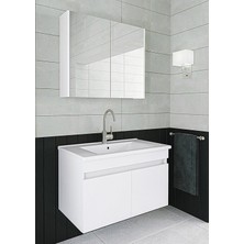 Alfa Banyo Viola Beyaz 65 cm Mdf Hazır Kurulu Aynalı Banyo Dolabı (Lavabolu)