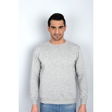 BLS Erkek Gri 3 Iplik Kalın Düz Rahat Sweatshirt