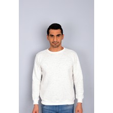 BLS Erkek Beyaz 3 Iplik Kalın Düz Rahat Sweatshirt