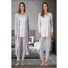 Effortt Gri Sabahlıklı Hamile Lohusa Pijama Takımı