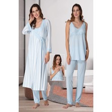 Effortt Mavi Sabahlıklı Hamile Lohusa Pijama Takımı