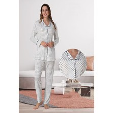 Effortt Lacivert Önden Düğmeli Kadın Pijama Takımı
