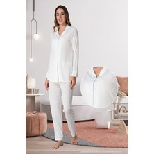 Effortt Mavi Önden Düğmeli Kadın Pijama Takımı