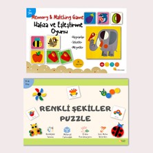 One Pretty Sunshine 2 Li Eğitici Oyun Seti Renkli Şekiller Puzzle ve Hafıza&eşleştirme Oyunu Bebek Zeka Kartları