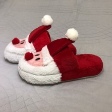 BYKUJO Noel Baba Temalı Hediye Kırmızı Beyaz Peluş Bayan Ev Terliği