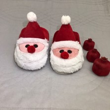 BYKUJO Noel Baba Temalı Hediye Kırmızı Beyaz Peluş Bayan Ev Terliği