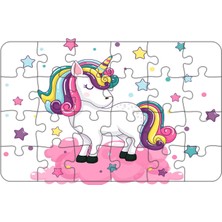 Güven Serigrafi Sevimli Unicorn 24 Parça Ahşap Çocuk Puzzle Yapboz Model 1