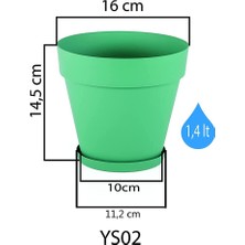 Serinova YS02 Yalı Saksı Drenaj Aparatlı Tabaklı Dekoratif Saksı 16CM, 1,7 Litre Antrasit