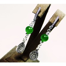 Lilah Gümüş Tr Gümüş Yeşim Doğal Taşlı Sallantılı Otantik Kadın Küpesi