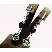 Lilah Gümüş Tr Gümüş Ametist Doğal Taşlı Kadın Sallantılı Otantik Küpe