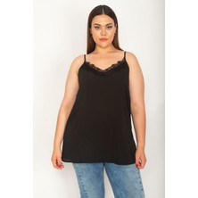 Şans Kadın Siyah Yakası Dantel Askı Boyu Ayarlı Bluz 65N29031