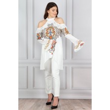 Şans Kadin Kemik Omuz Dekolteli Taş Işli Bluz 26N14543