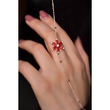 Papatya Silver 925 Ayar Gümüş Rose Kaplama Top Zincirli, Turuncu Kamelya Çiçeği Bileklik
