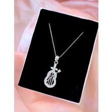 Alâ Silver Jewellery Keman Beyaz Taşlı Tasarım 925 Ayar Gümüş Kolye