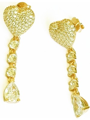 Mistik Silver Sallantılı Taşlı Gümüş Kalp Küpe