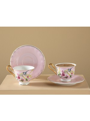 English Home Vanilla New Bone China 2'li Kahve Fincan Takımı 90 ml Açık Pembe