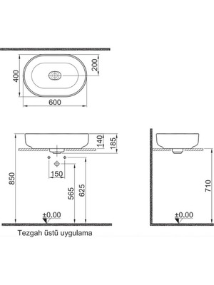 Kale Zero 2.0 60X40 cm Mat Beyaz Oval Çanak Lavabo