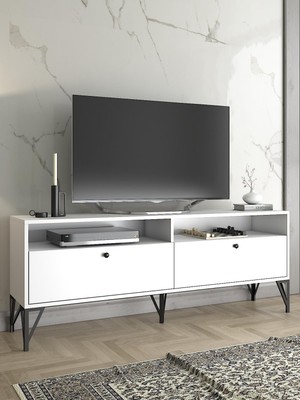 Wood'n Love Astreo 160 cm Metal Ayaklı Tv Ünitesi - Beyaz / Siyah