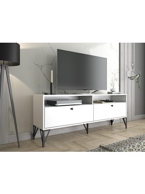 Wood'n Love Astreo 160 cm Metal Ayaklı Tv Ünitesi - Beyaz / Siyah