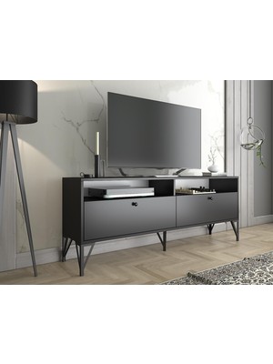 Wood'n Love Astreo 160 cm Metal Ayaklı Tv Ünitesi - Siyah / Siyah