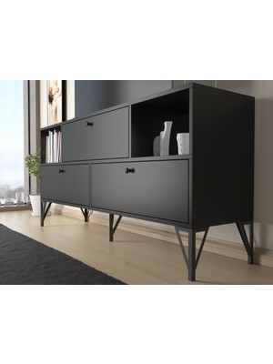 Wood'n Love Mia 160 cm Metal Ayaklı Tv Ünitesi - Konsol - Siyah / Siyah