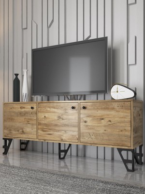 Wood'n Love Bello 160 cm Metal Ayaklı Tv Ünitesi - Konsol - Atlantik Çam / Siyah