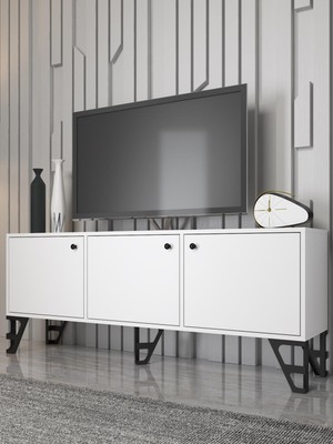 Wood'n Love Bello 160 cm Metal Ayaklı Tv Ünitesi - Konsol - Beyaz / Siyah