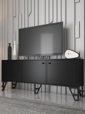 Wood'n Love Bello 160 cm Metal Ayaklı Tv Ünitesi - Konsol - Siyah / Siyah