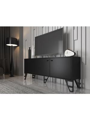 Wood'n Love Bello 160 cm Metal Ayaklı Tv Ünitesi - Konsol - Siyah / Siyah