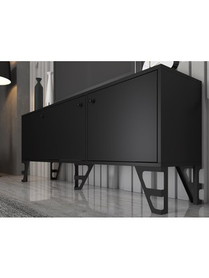 Wood'n Love Bello 160 cm Metal Ayaklı Tv Ünitesi - Konsol - Siyah / Siyah