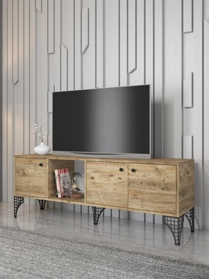 Wood'n Love Hira 160 cm Metal Ayaklı Tv Ünitesi - Atlantik Çam / Siyah