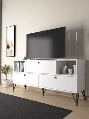 Wood'n Love Mia 160 cm Metal Ayaklı Tv Ünitesi - Konsol - Beyaz / Siyah