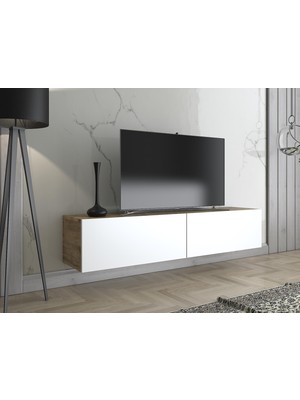 Wood'n Love Toprak 150 cm Duvara Monte Tv Ünitesi - Atlantik Çam - Beyaz / Siyah