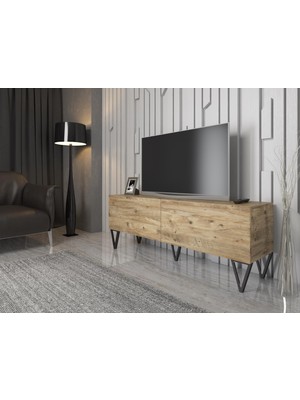 Wood'n Love Emir 150 cm Metal Ayaklı Tv Ünitesi - Atlantik Çam / Siyah