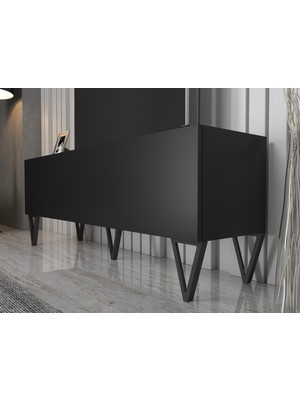 Wood'n Love Emir 150 cm Metal Ayaklı Tv Ünitesi - Siyah / Siyah