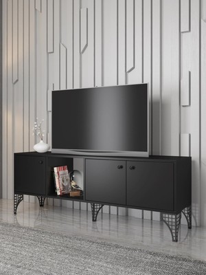 Wood'n Love Hira 160 cm Metal Ayaklı Tv Ünitesi - Siyah / Siyah