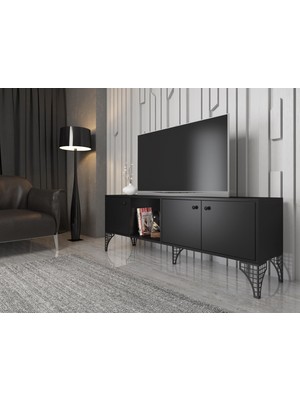 Wood'n Love Hira 160 cm Metal Ayaklı Tv Ünitesi - Siyah / Siyah