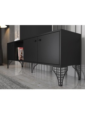 Wood'n Love Hira 160 cm Metal Ayaklı Tv Ünitesi - Siyah / Siyah