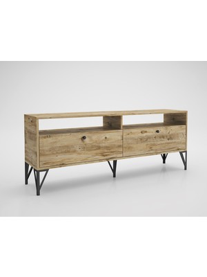 Wood'n Love Astreo 160 cm Metal Ayaklı Tv Ünitesi - Atlantik Çam / Siyah