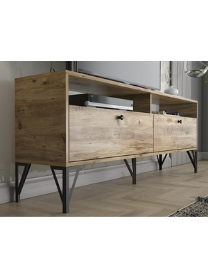 Wood'n Love Astreo 160 cm Metal Ayaklı Tv Ünitesi - Atlantik Çam / Siyah