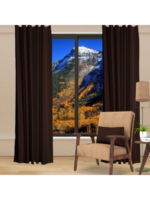 Decoperde Blackout (Karartma) Fon Perde-Güneşlik Pilesiz Extraforlu Düz Dikim Kahve