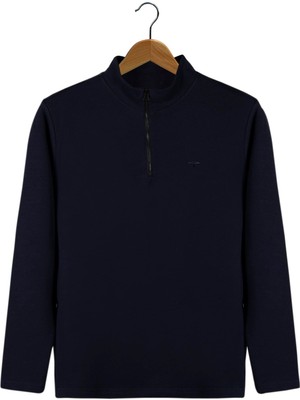 Terapi Men Erkek Lacivert Rahat Kalıp Yarım Fermuarlı Bato Yaka Basic Sweatshirt 21K-5200179-2