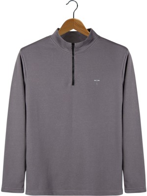 Terapi Men Erkek Antrasit Rahat Kalıp Yarım Fermuarlı Bato Yaka Basic Sweatshirt 21K-5200179-2