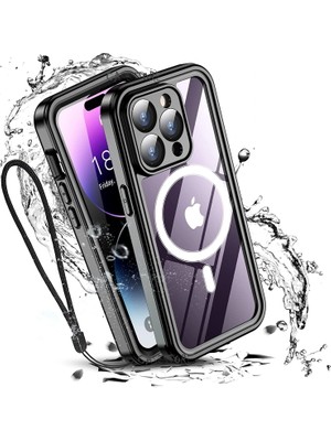M.TK Moveteck Apple Iphone 14 Pro Max Uyumlu Kılıf 360 Derece Kaplar Proff Su Geçirmez Zırh Tank Kapak Case Military Waterproof Magsafe Destekli Arkası Şeffaf Armour Ip-68
