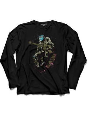 Kendim Seçtim Uzayda Gitar Çalan Astronot Cosmos Galaksi  Uzun Kollu Tişört Baskılı Çocuk T-Shirt