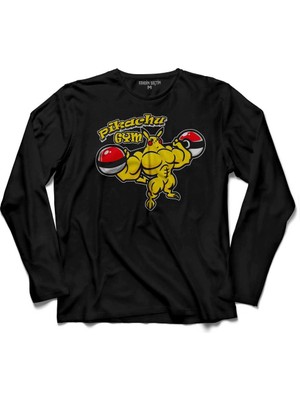 Kendim Seçtim Pıkachu Gym Fıtness Spor Vücut Geliştirme  Uzun Kollu Tişört Baskılı Çocuk T-Shirt